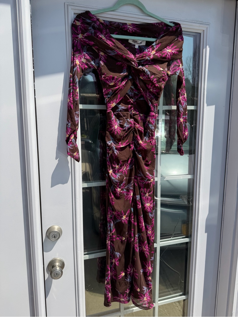 Diane Von Furstenberg floral ruched midi dress - brown & magenta